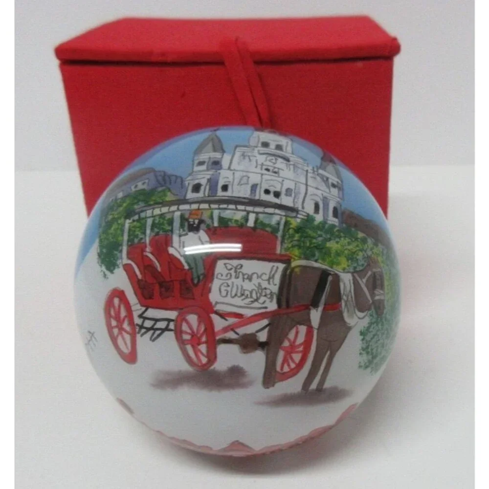 Vintage Ne'Qwa Style New Orleans St. Louis Cathedral Hand-Painted Glass Ball Chr